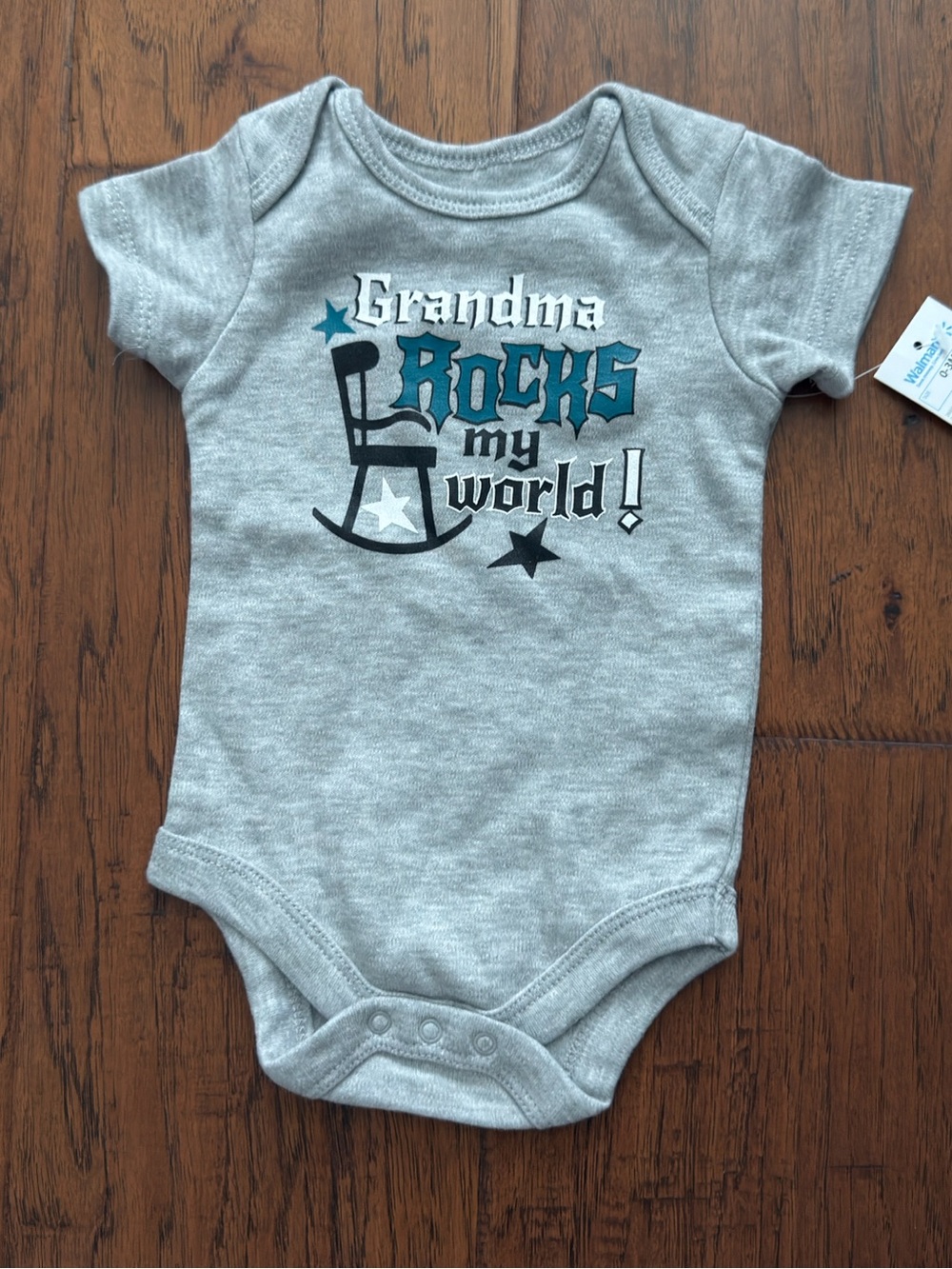 Grandma Rocks My World Gray Baby One-Piece Bodysuit